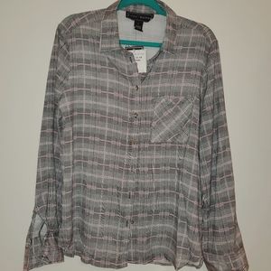 Polly & Esther NWT Long Sleeve Button Down Blouse - Pink and Black 0138